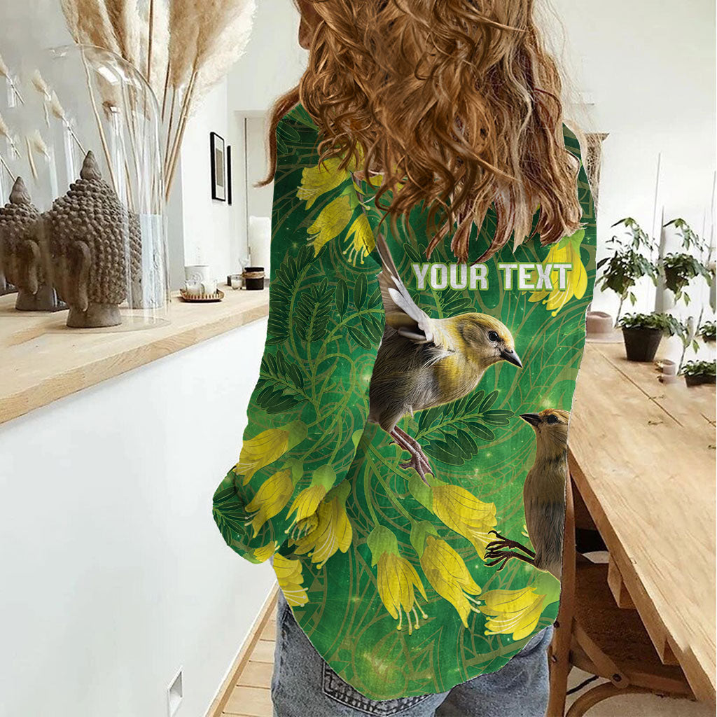 Bellbird New Zealand Personalised Women Casual Shirt Kowhai Flower Maori Pattern