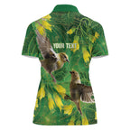 Bellbird New Zealand Personalised Women Polo Shirt Kowhai Flower Maori Pattern