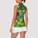Bellbird New Zealand Personalised Women Sleeveless Polo Shirt Kowhai Flower Maori Pattern