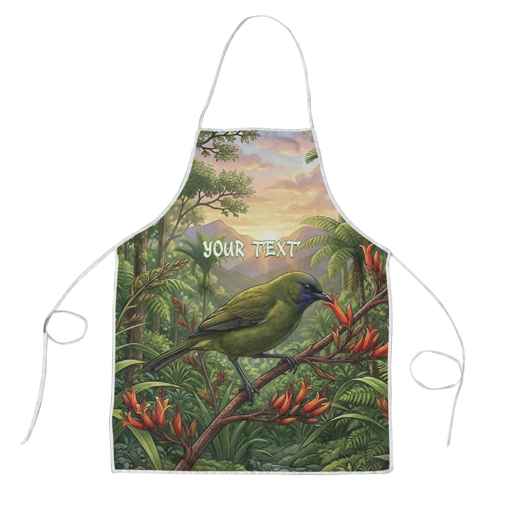 Bellbird New Zealand Personalised Apron Korimako Harakeke Flower Native Forest