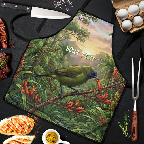 Bellbird New Zealand Personalised Apron Korimako Harakeke Flower Native Forest
