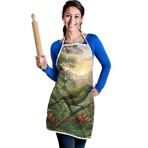 Bellbird New Zealand Personalised Apron Korimako Harakeke Flower Native Forest