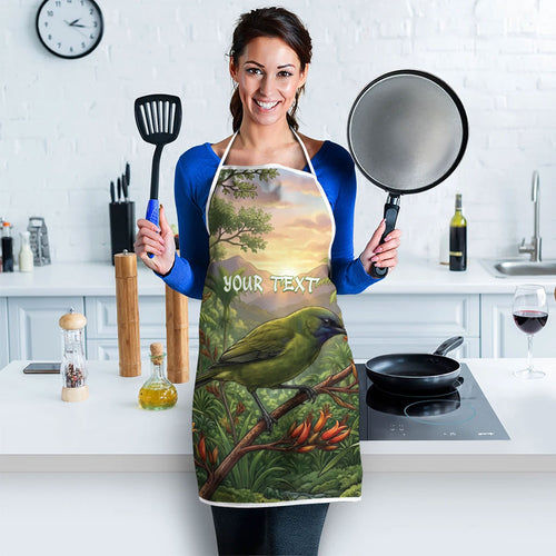 Bellbird New Zealand Personalised Apron Korimako Harakeke Flower Native Forest