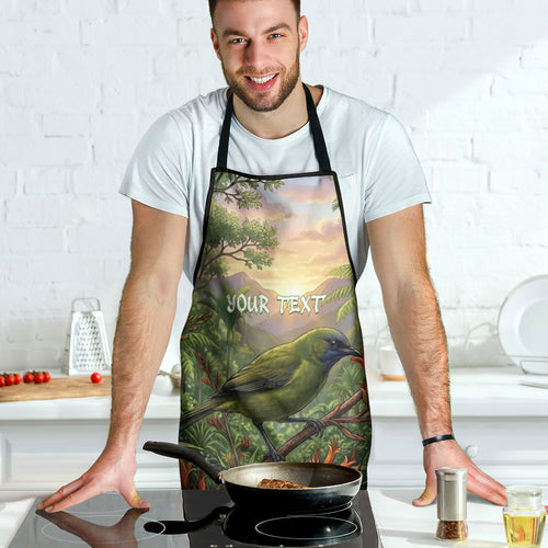 Bellbird New Zealand Personalised Apron Korimako Harakeke Flower Native Forest
