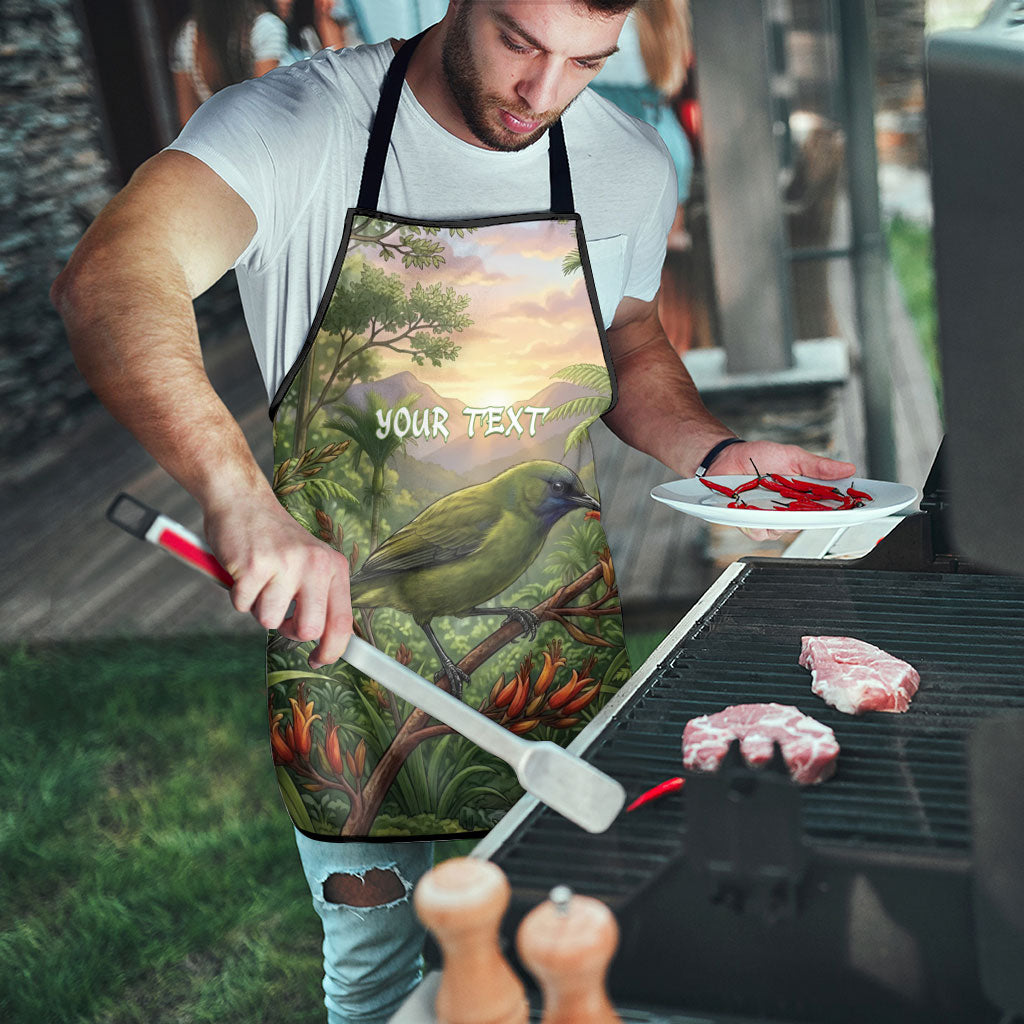 Bellbird New Zealand Personalised Apron Korimako Harakeke Flower Native Forest