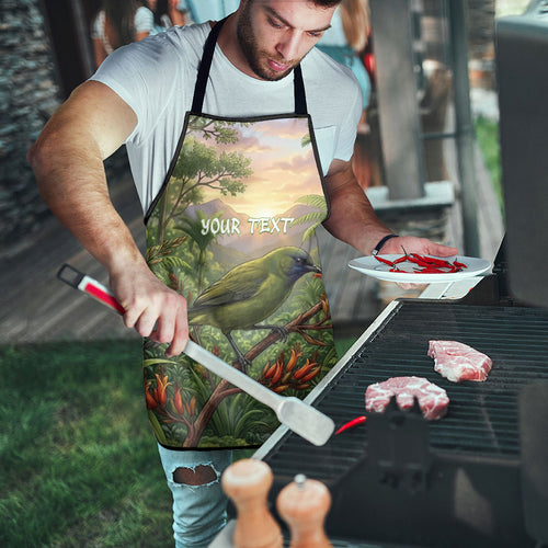 Bellbird New Zealand Personalised Apron Korimako Harakeke Flower Native Forest