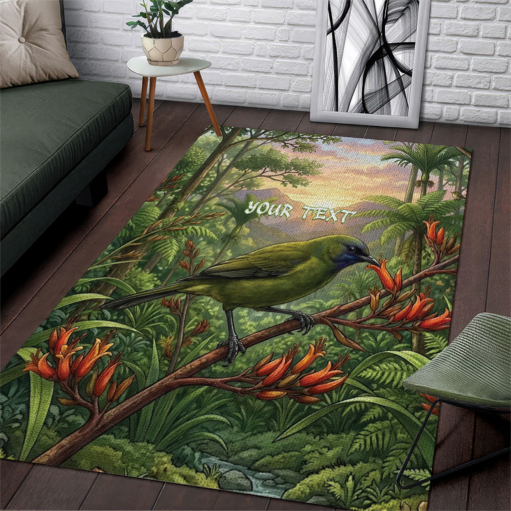 Bellbird New Zealand Personalised Area Rug Korimako Harakeke Flower Native Forest