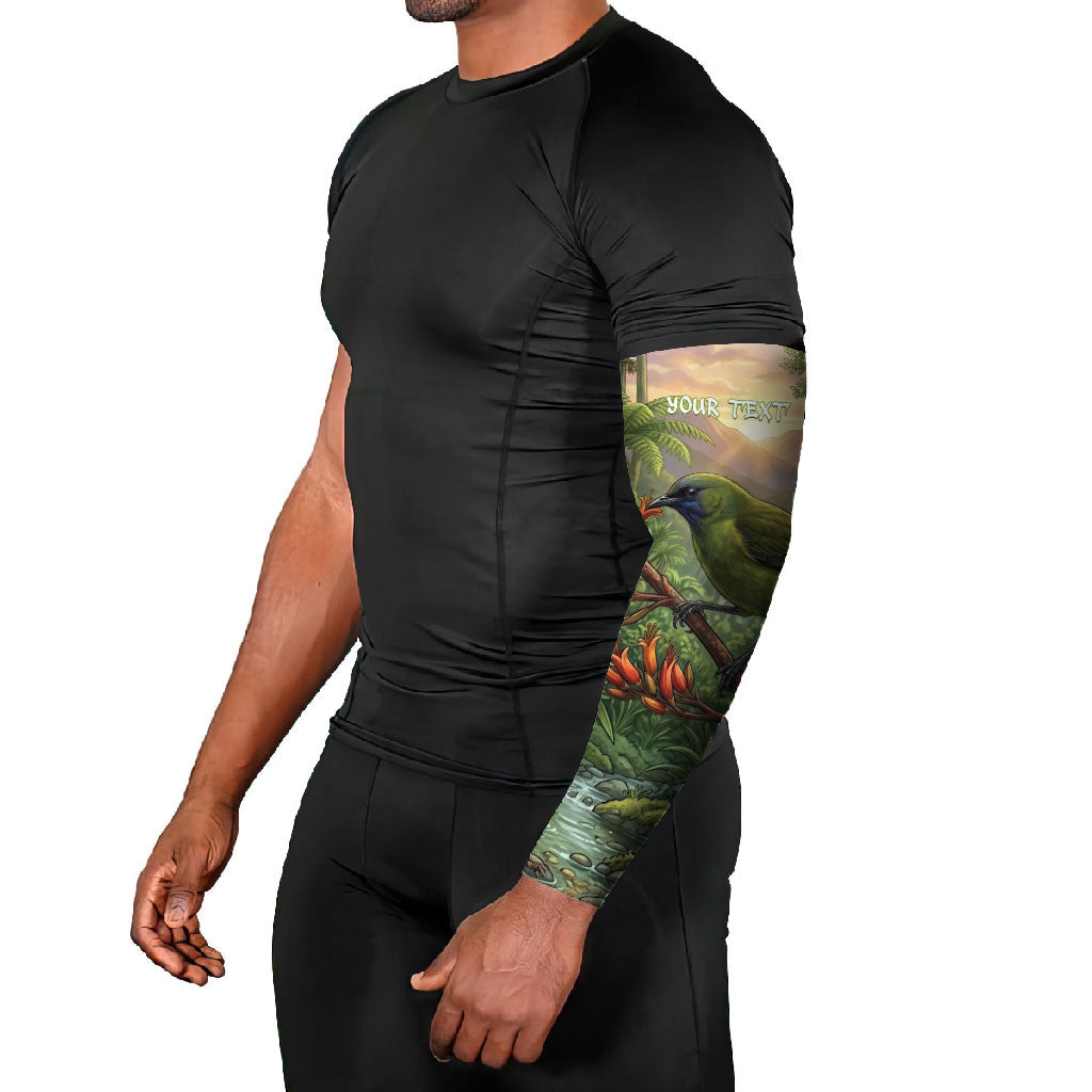 Bellbird New Zealand Personalised Arm Sleeves Korimako Harakeke Flower Native Forest