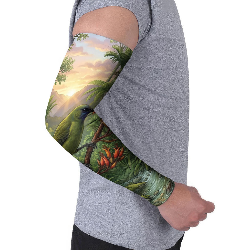 Bellbird New Zealand Personalised Arm Sleeves Korimako Harakeke Flower Native Forest