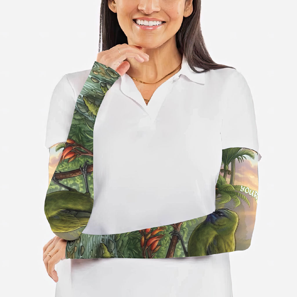 Bellbird New Zealand Personalised Arm Sleeves Korimako Harakeke Flower Native Forest