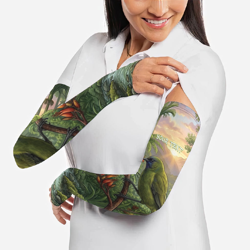 Bellbird New Zealand Personalised Arm Sleeves Korimako Harakeke Flower Native Forest