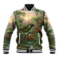 Bellbird New Zealand Personalised Baseball Jacket Korimako Harakeke Flower Native Forest