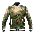 Bellbird New Zealand Personalised Baseball Jacket Korimako Harakeke Flower Native Forest