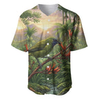 Bellbird New Zealand Personalised Baseball Jersey Korimako Harakeke Flower Native Forest