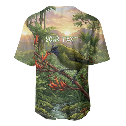 Bellbird New Zealand Personalised Baseball Jersey Korimako Harakeke Flower Native Forest