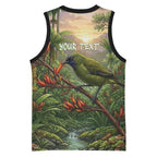 Bellbird New Zealand Personalised Basketball Jersey Korimako Harakeke Flower Native Forest