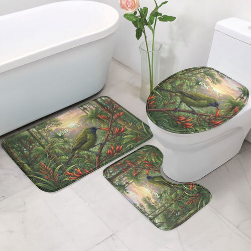Bellbird New Zealand Personalised Bathroom Set Korimako Harakeke Flower Native Forest