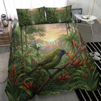 Bellbird New Zealand Personalised Bedding Set Korimako Harakeke Flower Native Forest