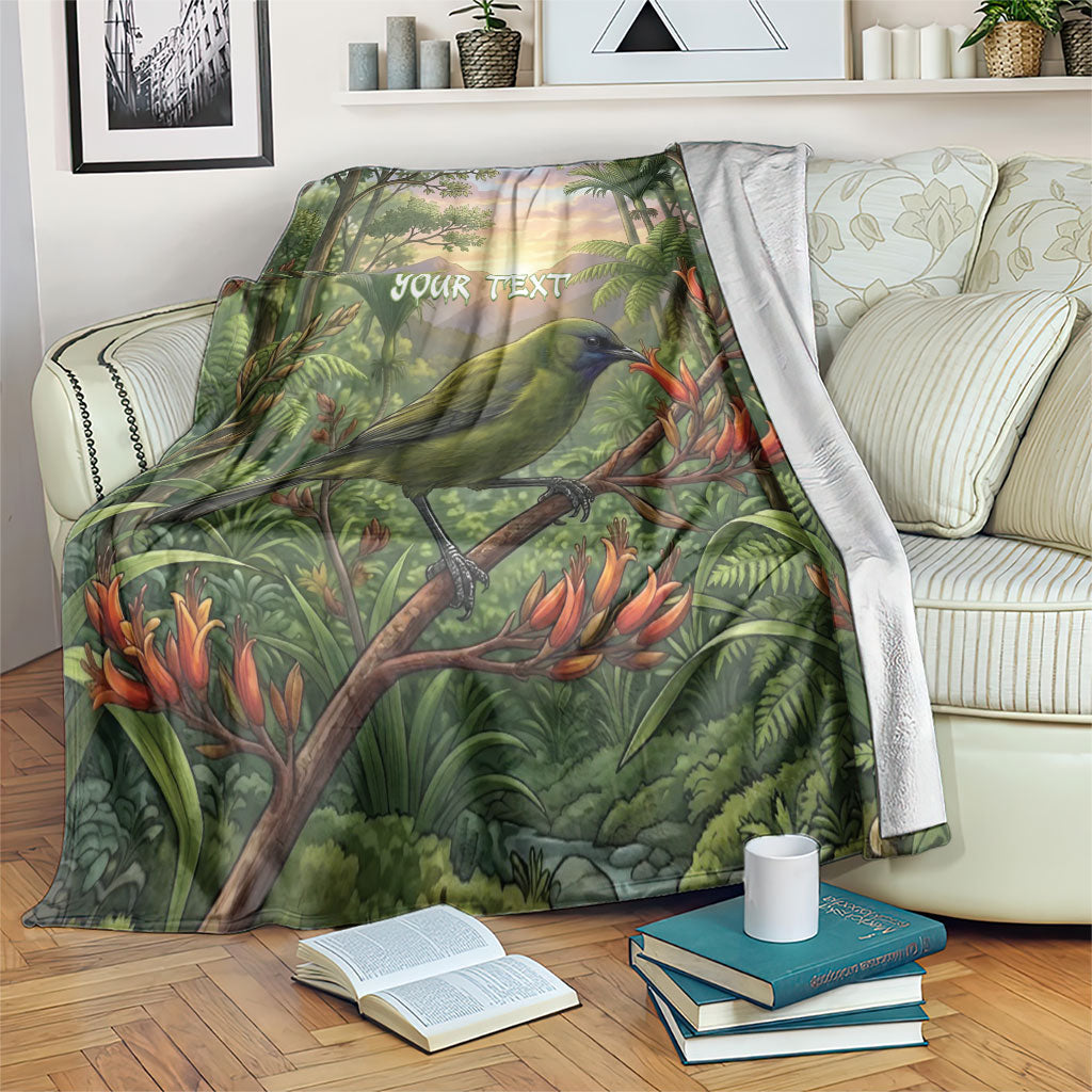 Bellbird New Zealand Personalised Blanket Korimako Harakeke Flower Native Forest