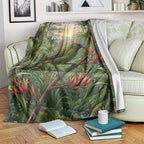 Bellbird New Zealand Personalised Blanket Korimako Harakeke Flower Native Forest