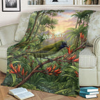 Bellbird New Zealand Personalised Blanket Korimako Harakeke Flower Native Forest
