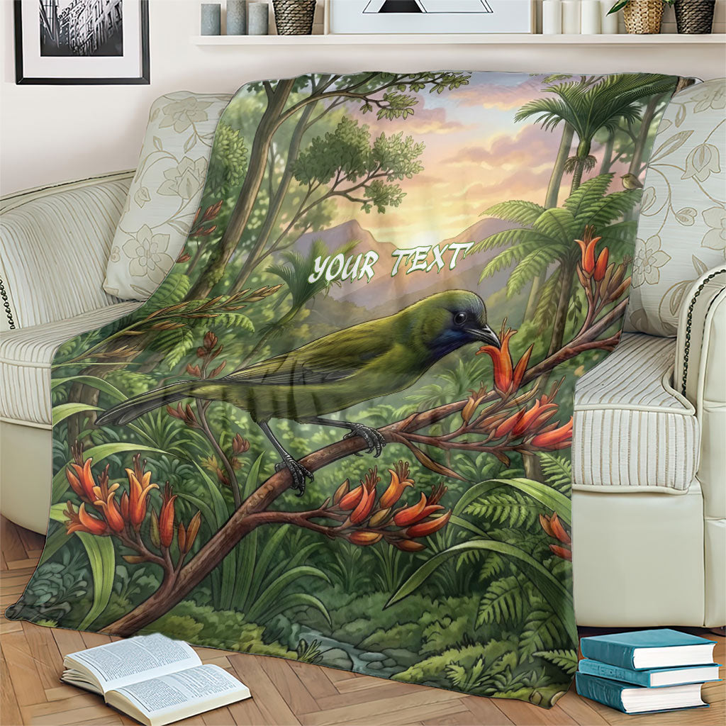 Bellbird New Zealand Personalised Blanket Korimako Harakeke Flower Native Forest
