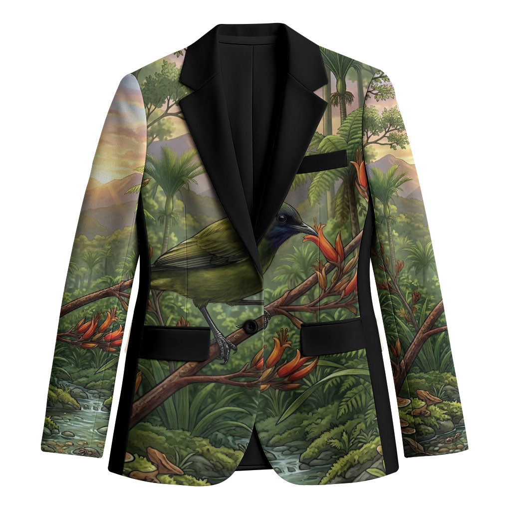 Bellbird New Zealand Personalised Blazer Korimako Harakeke Flower Native Forest