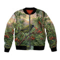 Bellbird New Zealand Personalised Bomber Jacket Korimako Harakeke Flower Native Forest