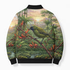 Bellbird New Zealand Personalised Bomber Puffer Jacket Korimako Harakeke Flower Native Forest