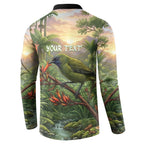 Bellbird New Zealand Personalised Button Sweatshirt Korimako Harakeke Flower Native Forest