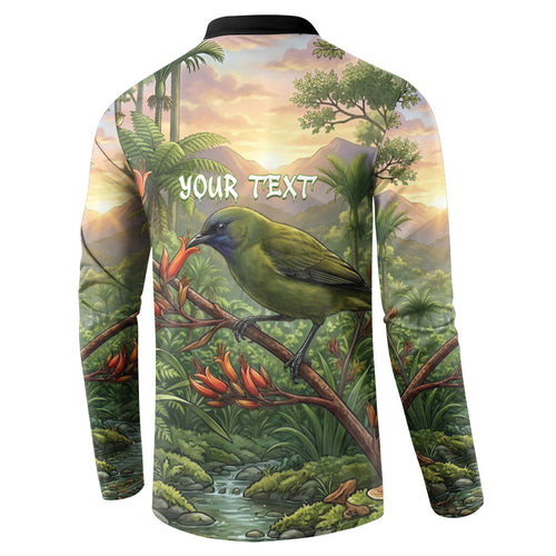 Bellbird New Zealand Personalised Button Sweatshirt Korimako Harakeke Flower Native Forest