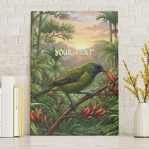 Bellbird New Zealand Personalised Canvas Wall Art Korimako Harakeke Flower Native Forest