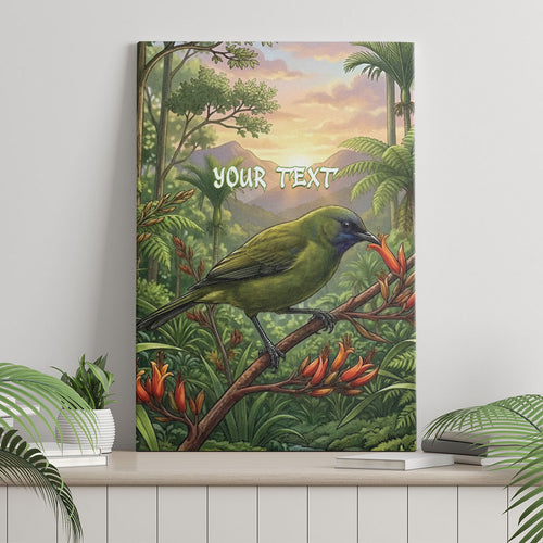 Bellbird New Zealand Personalised Canvas Wall Art Korimako Harakeke Flower Native Forest