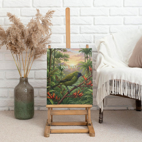 Bellbird New Zealand Personalised Canvas Wall Art Korimako Harakeke Flower Native Forest