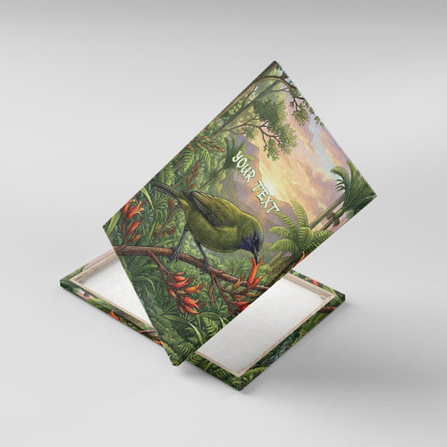 Bellbird New Zealand Personalised Canvas Wall Art Korimako Harakeke Flower Native Forest