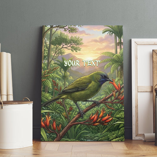 Bellbird New Zealand Personalised Canvas Wall Art Korimako Harakeke Flower Native Forest