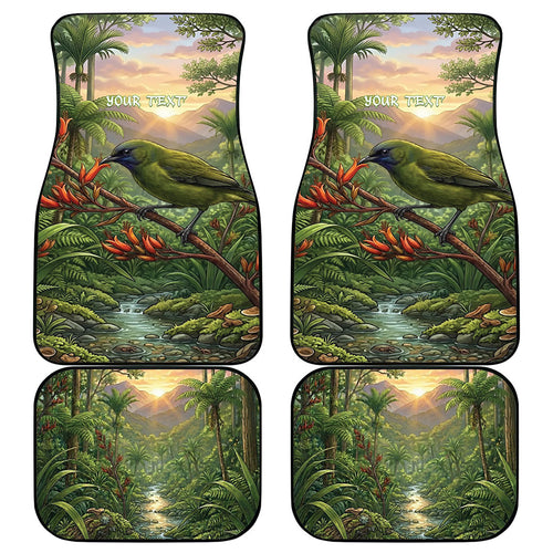 Bellbird New Zealand Personalised Car Mats Korimako Harakeke Flower Native Forest