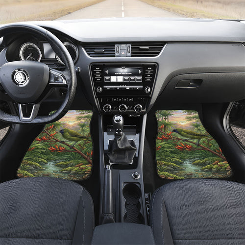 Bellbird New Zealand Personalised Car Mats Korimako Harakeke Flower Native Forest