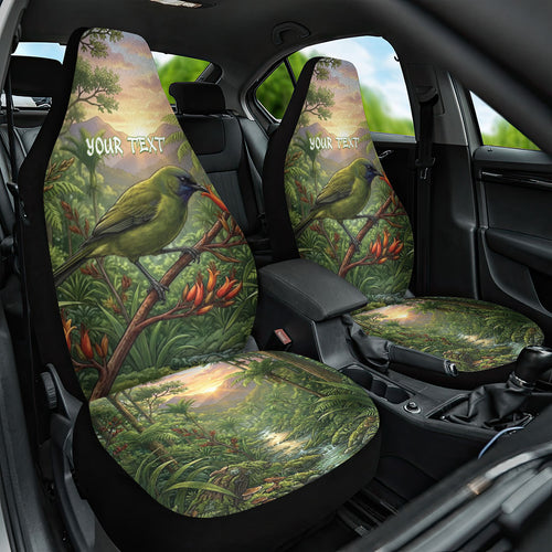 Bellbird New Zealand Personalised Car Seat Cover Korimako Harakeke Flower Native Forest