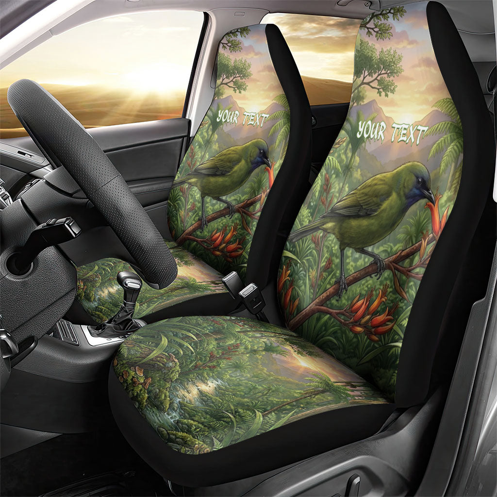 Bellbird New Zealand Personalised Car Seat Cover Korimako Harakeke Flower Native Forest