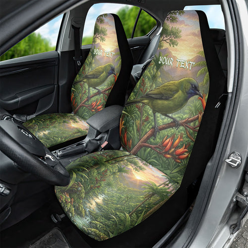 Bellbird New Zealand Personalised Car Seat Cover Korimako Harakeke Flower Native Forest