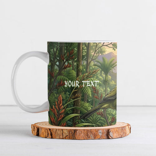 Bellbird New Zealand Personalised Ceramic Mug Korimako Harakeke Flower Native Forest