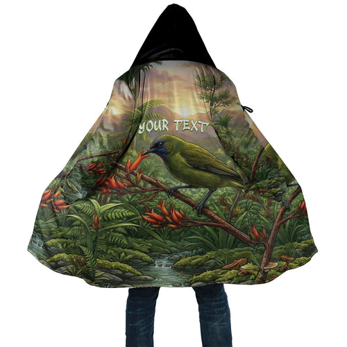 Bellbird New Zealand Personalised Cloak Korimako Harakeke Flower Native Forest