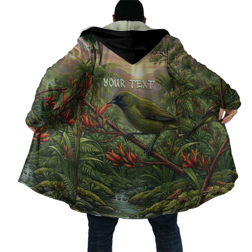 Bellbird New Zealand Personalised Cloak Korimako Harakeke Flower Native Forest
