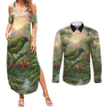 Bellbird New Zealand Personalised Couples Matching Summer Maxi Dress and Long Sleeve Button Shirt Korimako Harakeke Flower Native Forest