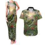 Bellbird New Zealand Personalised Couples Matching Tank Maxi Dress and Hawaiian Shirt Korimako Harakeke Flower Native Forest