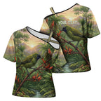 Bellbird New Zealand Personalised Cross Shoulder Shirt Korimako Harakeke Flower Native Forest