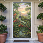 Bellbird New Zealand Personalised Door Cover Korimako Harakeke Flower Native Forest