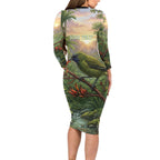 Bellbird New Zealand Personalised Family Matching Long Sleeve Bodycon Dress and Hawaiian Shirt Korimako Harakeke Flower Native Forest