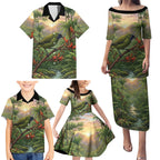 Bellbird New Zealand Personalised Family Matching Puletasi and Hawaiian Shirt Korimako Harakeke Flower Native Forest
